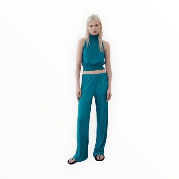 ZARA | Petrol Blue | PLEATED HALTER TOP - Picture 6 of 9